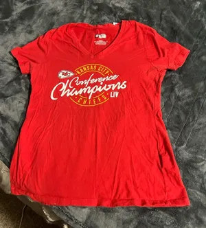 NFL Team Apparel Kansas City Chiefs Women's Super Bowl LIV Conference Champions V-Neck T-Shirt thumbnail 1
