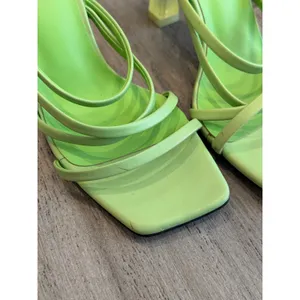 Charles & Keith Mules Women 37 Green Strappy Transparent Heel Trendy Chic Sandal thumbnail 5