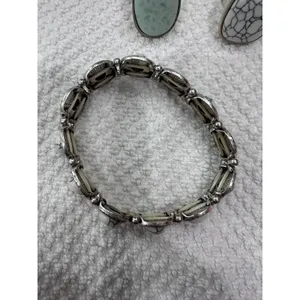Boho Southwestern Silver Tone Faux Turquoise Marble Ring and Bracelet Set 3pc thumbnail 2