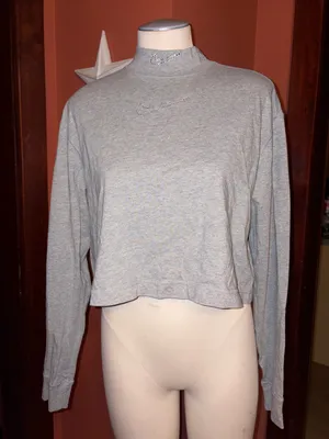 Nike rhinestone Gray Cropped Long-Sleeve Mock Neck Top thumbnail 1