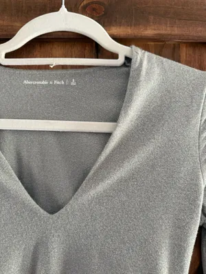 Abercrombie Sparkly Bodysuit V-Neck Silver Long Sleeve thumbnail 2