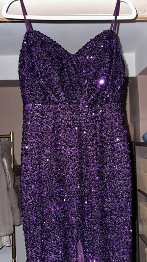 Miss Look Maxi purple sequin prom dress thumbnail 3