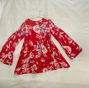 Free People Bella Red Floral Print Tunic long sleeve mini dress thumbnail 3