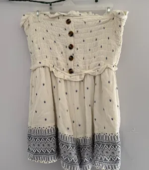 American Eagle Outfitters Cream and Blue Patterned Romper thumbnail 1