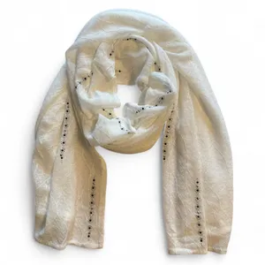 Women's White Sheer Scarf with Crystal Accents thumbnail 2