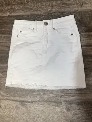 American Eagle White Super Stretch Raw Hem Denim Mini Skirt Size 00 thumbnail 3