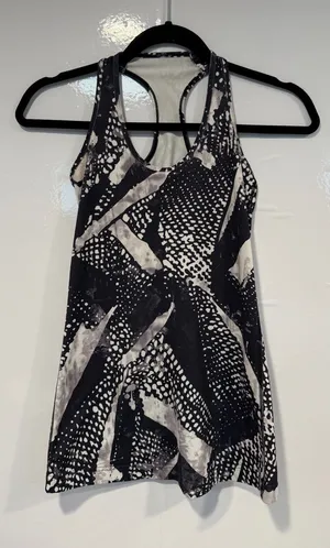 Black & White Patterned Lululemon Cool Racerback Tank Top‎ thumbnail 1