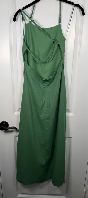 Zara Linen Blend Open Back Midi Dress in Green thumbnail 4