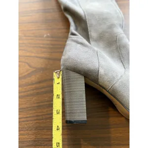 Grey Suede Over The Knee Block Heel Boots Pointed Toe Side Zip Tall‎ Boots thumbnail 6