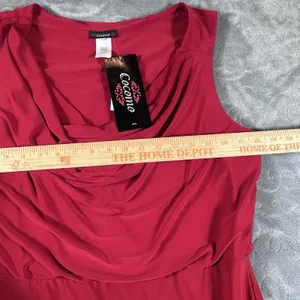Cocomo Red Dress Large Cowl Neck Blouson Knee MIDI Elastic Waist Flattering Fit thumbnail 6