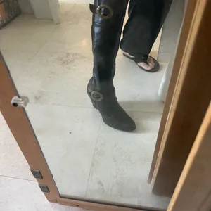 Black Leather Knee-High Vintage Boots YES Shoes biker vintage rockabilly thumbnail 12