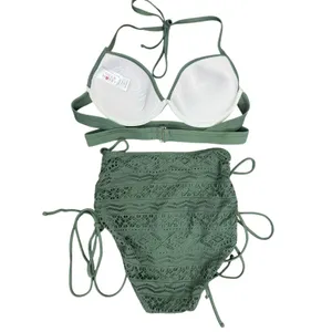 Hula Honey Strappy Lace Up Crochet Bikini Top & Bottom Set Green Size Medium thumbnail 2