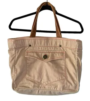 Gap Y2K Reversible Canvas Tote Bag Leather Handles‎ Pink Trim Striped thumbnail 1