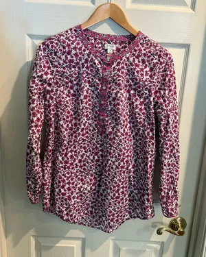 J. Crew Magenta Floral Long Sleeve Top thumbnail 1