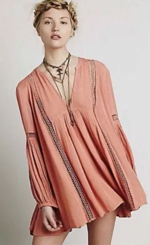 Free People Dress Small Just the Two of Us Boho Balloon Sleeve Babydoll‎ #K2-3 thumbnail 1