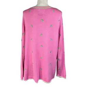 Quacker Factory 2X-Large Cardigan Sweater Button-Up Grasshopper Embroidered Pink thumbnail 5