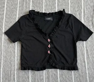 Cider Rose Ruffled Button Down Crop Top thumbnail 1