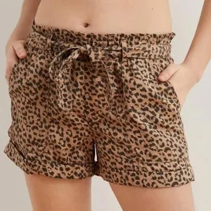 Aerie Tan Leopard Print Camp Paper Waist Lyocell Pull-on Summer Beach Shorts S thumbnail 1