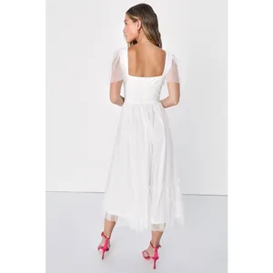 NWT Lulus Dreamy Celebration White Tulle Bustier Swiss Dot Midi Dress Bride XS thumbnail 2