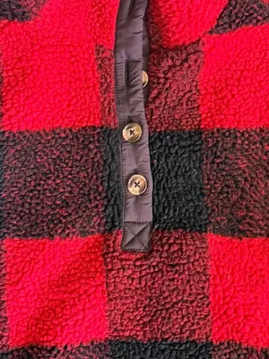 American Eagle Red Black Buffalo Plaid Sherpa Fleece Pullover Size M thumbnail 4