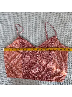 American Eagle Linen Blend Cropped Tank Top Women Medium Pink Orange Floral Boho thumbnail 6
