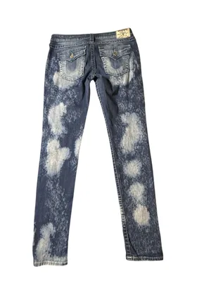 True Religion Skinny Flap Jeans Womens 31 Blue Acid Washed Custom thumbnail 4