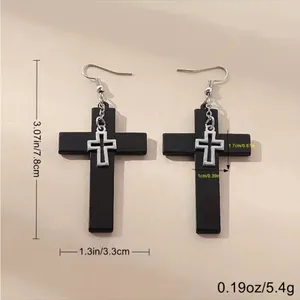Unique design double‎ layer black cross light weight plastic dangle earrings thumbnail 6