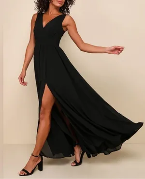 Lulus Thoughts of Hue NWT size Large Black Surplice Maxi Dress Formal Bridesmaid thumbnail 14