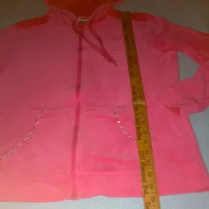 EVERLAST SPORT hot pink velour zip up hoodie bling trim at pockets NEW size L thumbnail 9