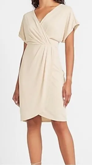 Express Pleated Wrap Front Dress NWT Size Small Cream Colored Midi Umpire‎ Waist thumbnail 1