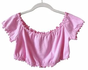 Skims Pointelle Logo Crop Top Bubblegum Size XL Off The Shoulder Colorful Celeb thumbnail 1