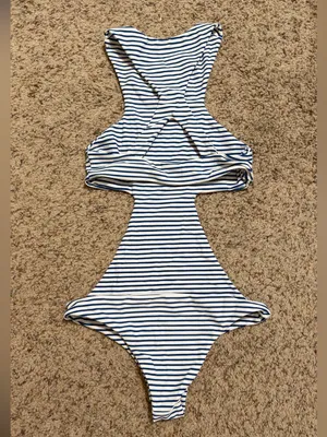 Mikoh Navy and White Striped Women’s One-Piece Bikini Small thumbnail 2