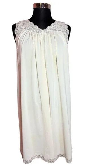 Vintage Shadowline Night Gown Lingerie Slip Dress Lace Detail Cream Size Small thumbnail 1