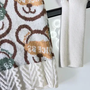 CIDER Cream Bear Print Knit Sweater with Long Ribbed Cuffs - Size S thumbnail 7