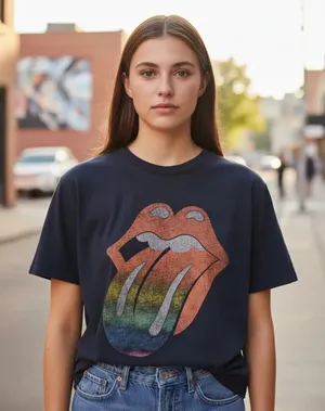 H & M Women’s T-Shirt Oversize Rolling Stones Tongue Mouth Logo Graphic Band XL thumbnail 1