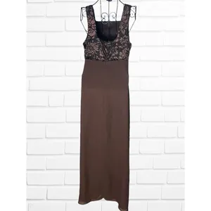 Vintage Rhapsody Size 8 Square Neck Semi Formal Brown Maxi Dress‎ Lace Bodice thumbnail 3