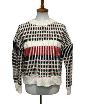 Colorful Striped Sweater Knit Size Medium White thumbnail 1