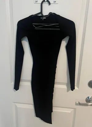 Gold Button Accented Mini Dress Black Size XS thumbnail 1