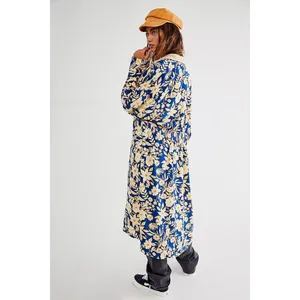 FREE PEOPLE Wild Nights Floral Blue Yellow Duster Kimono NWT size Medium thumbnail 2