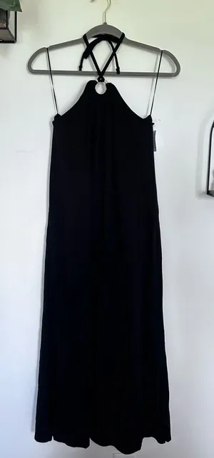 NWT Old Navy Black Halter Tie Neck Cotton Midi Dress Size Large Tall thumbnail 1