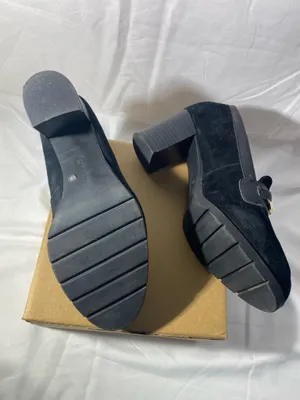Giani Bernini Black Suede with Gold Chain Heel Loafers thumbnail 7