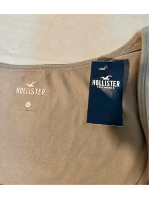 Hollister Seamless Feel Square Neck Short Sleeve Cropped Baby Tee Tan XXL NWT W thumbnail 2