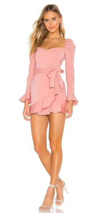 MORE TO COME Khloe Ruffle Sleeve Mini Dress in Blush Medium thumbnail 1