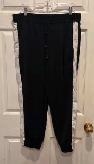 Mossimo Womens Black White‎ Stripe Jogger Pants Elastic Waist Drawstring Large thumbnail 1