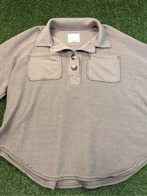 American Eagle Oversize Brown Sweater Button Henley Chevron Textured Pullover XS thumbnail 2