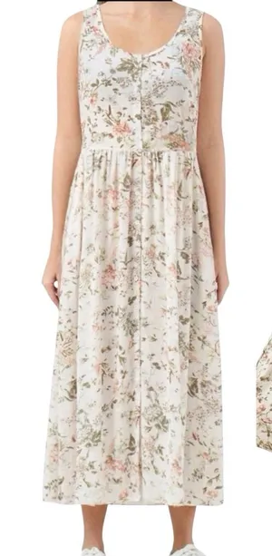 Frye Women’s Button Front Floral Gauze Sleeveless Midi Dress Romantic Size M thumbnail 1