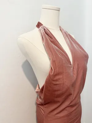 Revelry Athena Dress Size 4 Pink Velvet Halter Criss Cross Gown‎ Maxi Romantic thumbnail 5