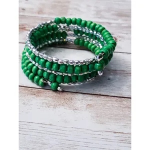 Vintage Wrap Bracelet / Bangle Green & Silver Tone thumbnail 3