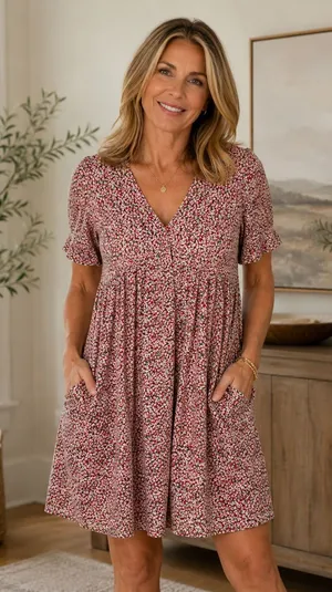 Natural Life Ditsy Floral Mini Babydoll Dress Boho Preppy Pockets Womens XS/S thumbnail 1