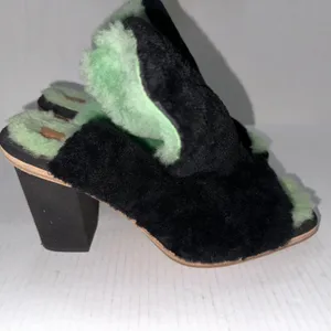 UGG x Eckhaus Latta Shoes 10 Black Green Lamb Fur Block Heel Mule Square Toe thumbnail 8